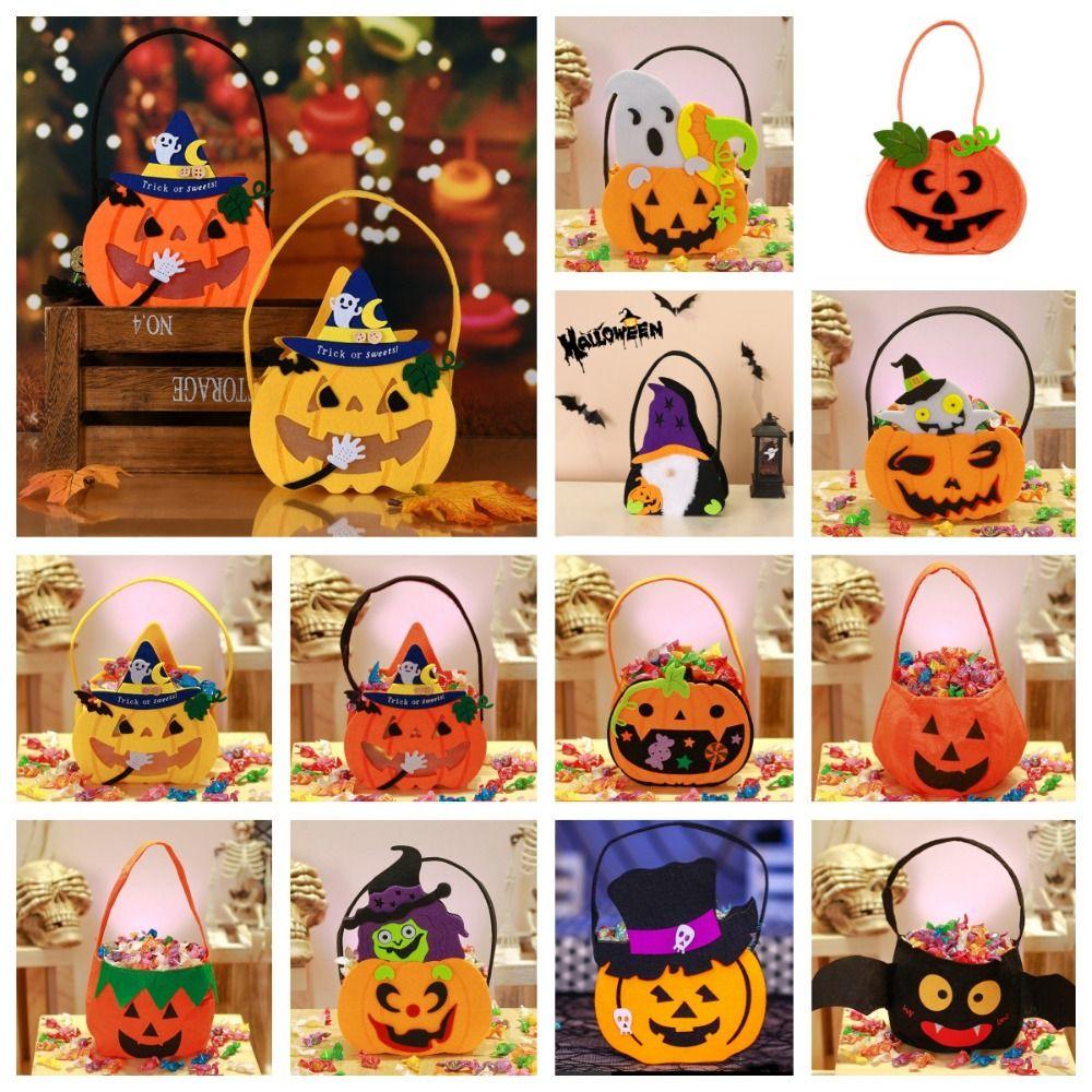 Trick or Treat Pumpkin Candy Bucket Non-woven Halloween Wool Felt Bag Funny   Party