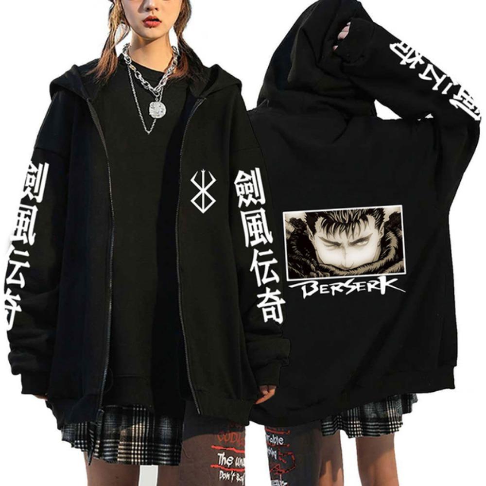 Толстовки Berserk Zipper Hoodies Men Long Sleeve Sweatshirt Fleece Oversize Jackets Coats Funny Berserk Anime Streetwear