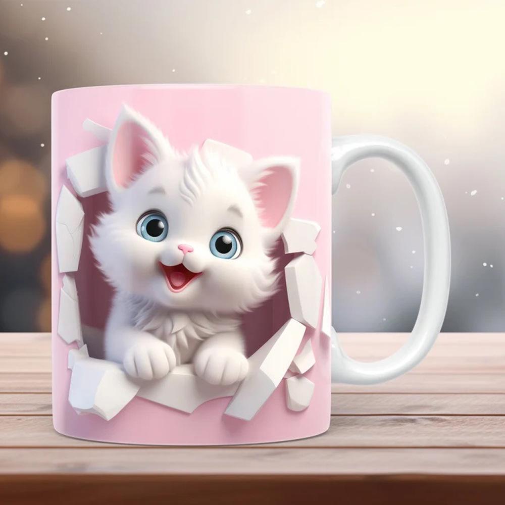 Керамическая 3D кружка с дизайном кролика, кошки и слона