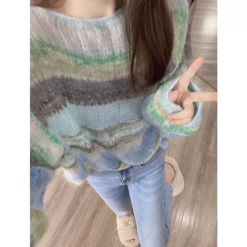 Ранний осенний пуловер, женский уникальный модный топ, дизайнерский смысл, женский нишевый элитный корейский полосатый вязаный свитер, женский