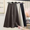 Chic PU Leather A-Line Midi Skirt for Women - 2023 Korean Style Spring & Autumn Collection