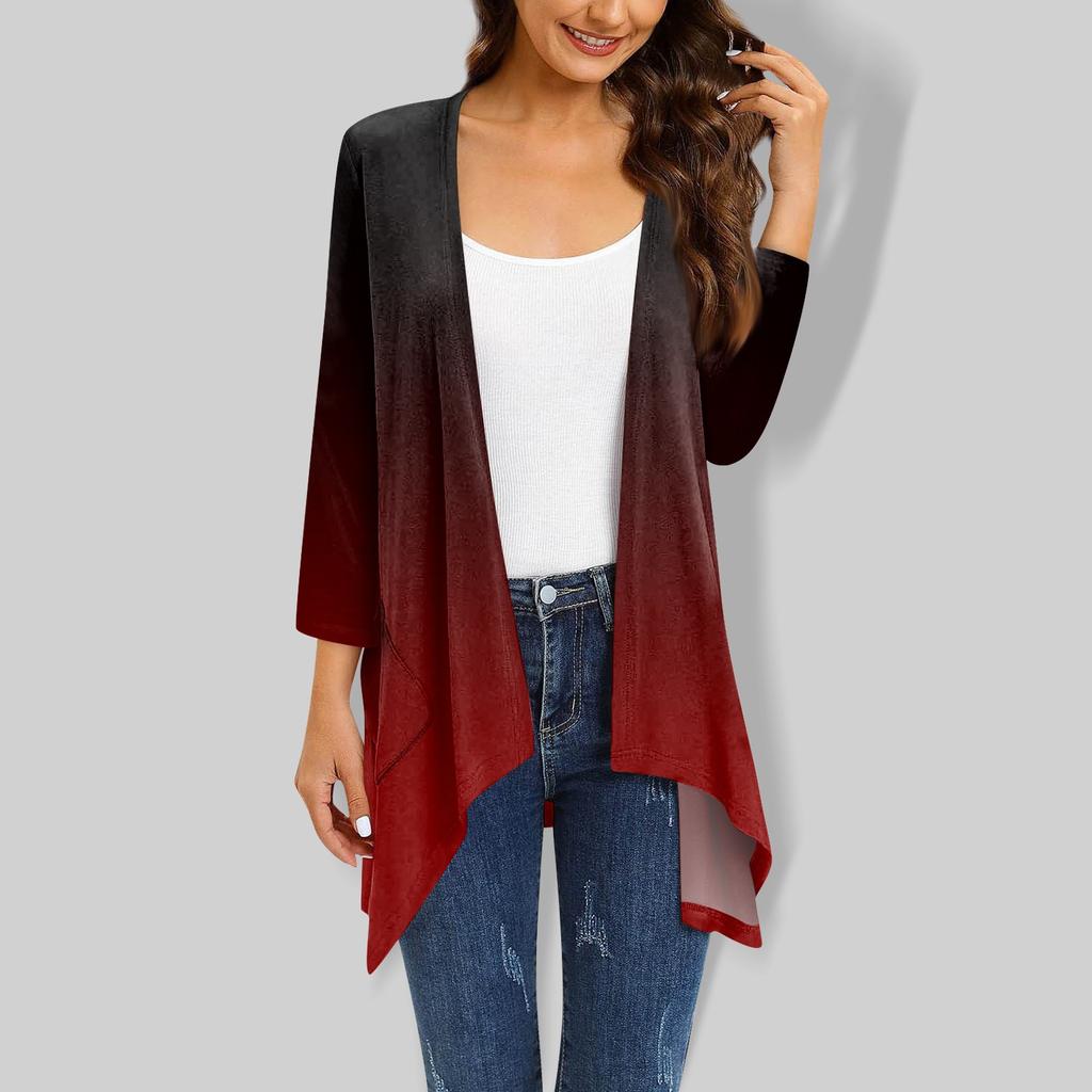 Женский кардиган неправильной формы с градиентным принтом и рукавами три четверти, куртка с карманами