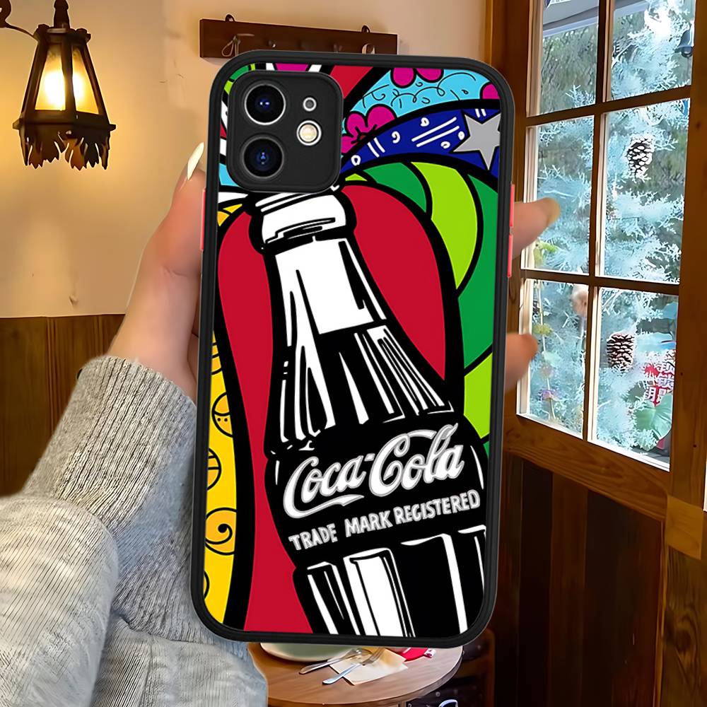 C-CocaS-Модный Кола Силиконовый Матовый Чехол Для Телефона Для Iphone 13 14 15 16 Pro Max 11 12 X Xs Max Мягкая Крышка