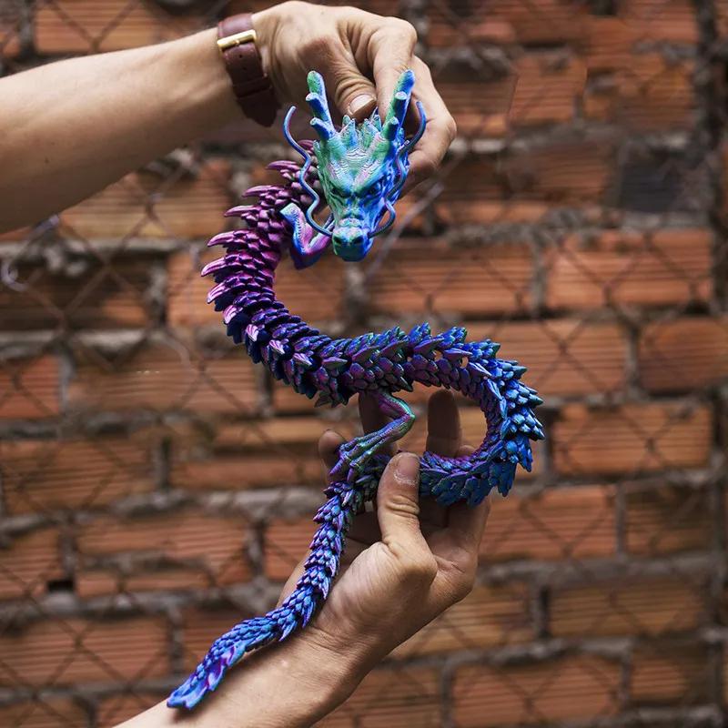 Funny 30Cm 3D Printed Dragon Model Movable Joint Fidget Rotatable Articulated Office Desktop Ornament Adults Kid Gift