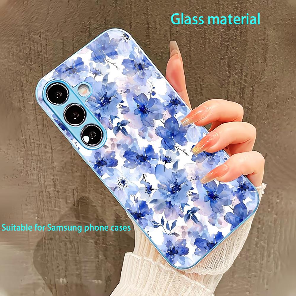 Чехол в китайском стиле с цветами для Samsung Galaxy S26 S25 S24 S23 S22 FE Ultra Plus Стеклянное покрытие ощущение голого корпуса для женщин