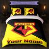 Watford FC Custom Name Text Bedding Set 1 Duvet Cover+2 Pillowcases Soccer Logo Personalized Gift For Special Occasion Bedroom Decor