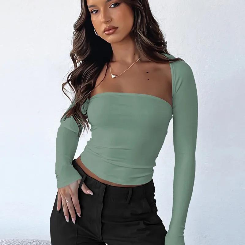 Модная сексуальная приталенная короткая футболка женская 2024, халаты с длинным рукавом, летние комплекты из 2 предметов, топы Y2K, футболки 30630