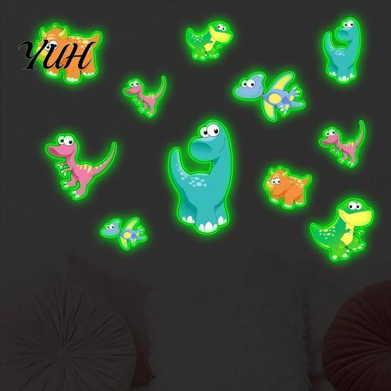 Colorful Dinosaur Decor for Party Luminous Cartoon Sticker, Self-Adhesive Decorative Wall Stickers Playroom Waterproof PVC Decals Kids Room