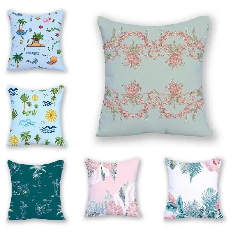 Office Sofa Cushion Cover Simple Cartoon Coconut Tree Tropical Plant Print Luxury Home Decoration Cushion Cover