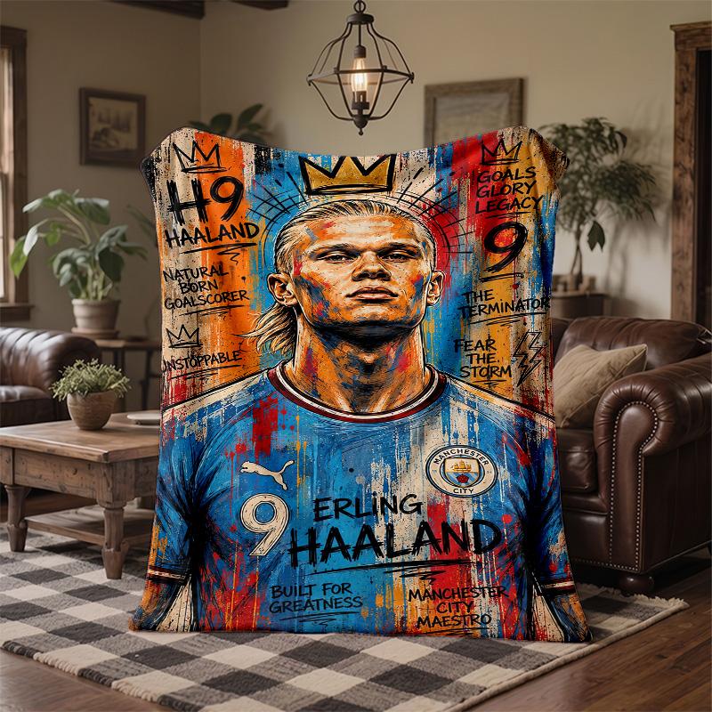 Erling Haaland Theme Fleece Blanket Cozy Soft Plush Blanket For Bedroom Couch Travel