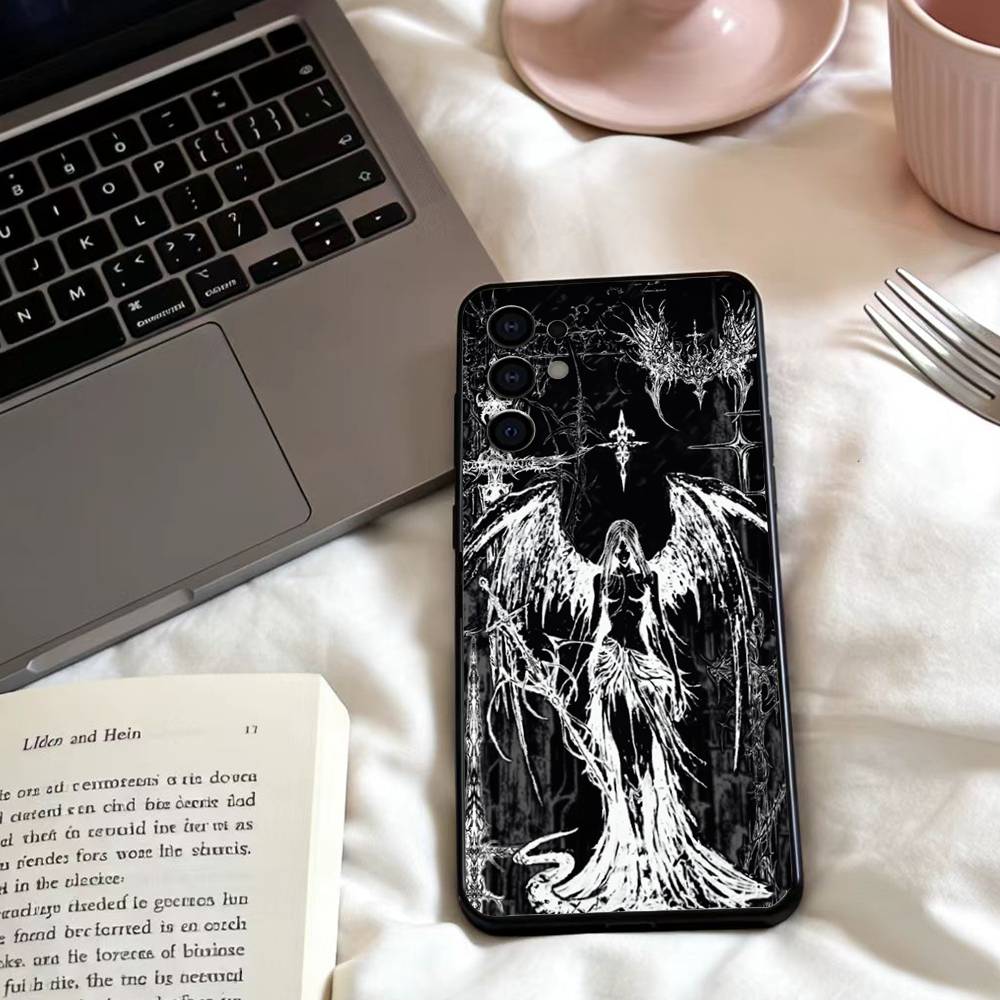 G-Gothic Кибер-Сигил Крест Чехол для Телефона для Samsung S25,24,23,22,30,21,10,9,Ultra,Plus,Lite,FE,4,5 G Мягкий Черный Чехол