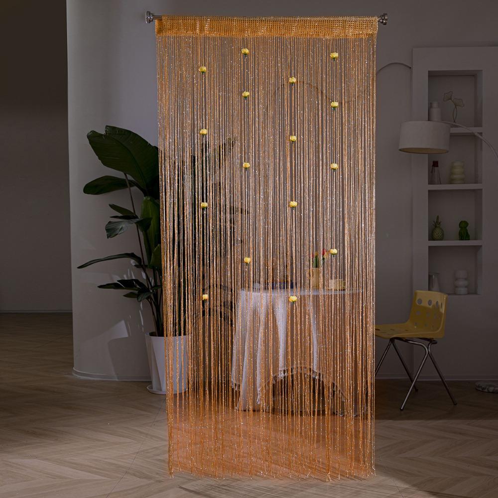 Shiny Rose Flower String Curtain Room Divider Tassel Window Curtain Door Curtain Home Decor