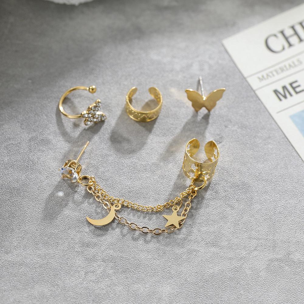 Женские одинаковые темпераментные серьги в стиле ретро, ​​цепочка-бабочка, серьги-клипсы с кисточками, асимметричные серьги со стразами