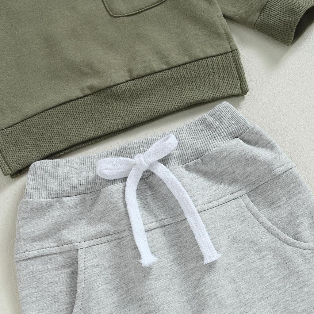 Baby Boys Pants Set, 6M 12M 18M 24M 3Y Long Sleeve Crew Neck Sweatshirt with Elastic Waist Sweatpants Infant Clothes