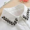 Vintage White Woman Fake Collar Black Crystal Lady Detachable Collar Shirt Neckwear False Collar With Beads Clothing Accessories