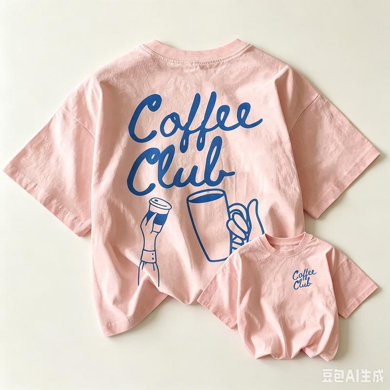 Soft Cotton Casual Tops Aesthetic Coffee Club Handwritten Font Print Front And Back Coffee Cup Pattern Loose Tshirt For Wear