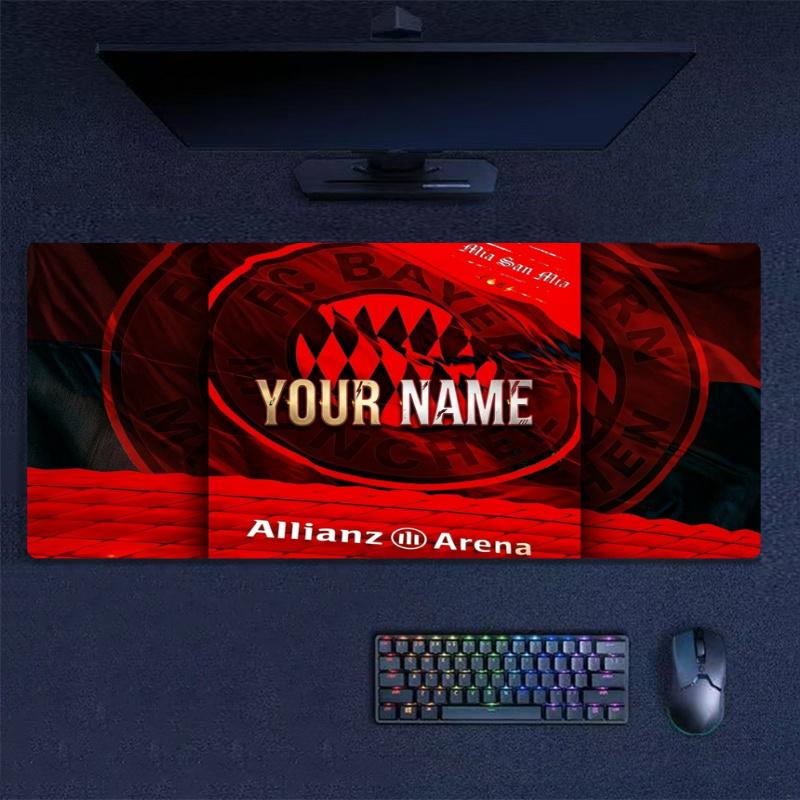 Bayern Munchen Flame Logo Custom Name Large Size Mouse Pad Gaming Table Cushion Nonslip Laptop Tablet Big XXL Mat Mini PC Playmat With Lock edge