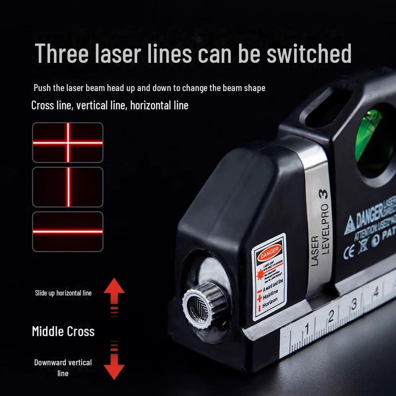 Портативный инфракрасный лазерный уровень для домашнего декора с подъемным треугольным кронштейном и линейкой для измерения расстояний.