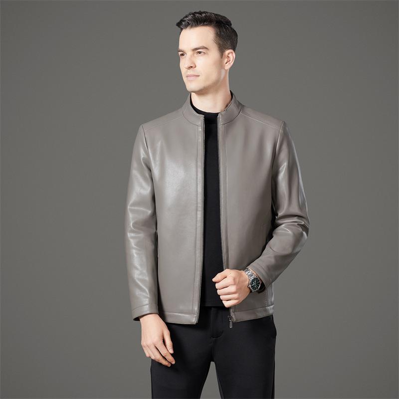 Кожаная куртка мужская из овчины кожаная куртка делового стиля для пап среднего возраста новая куртка среднего возраста и пожилых людей с воротником-стойкой