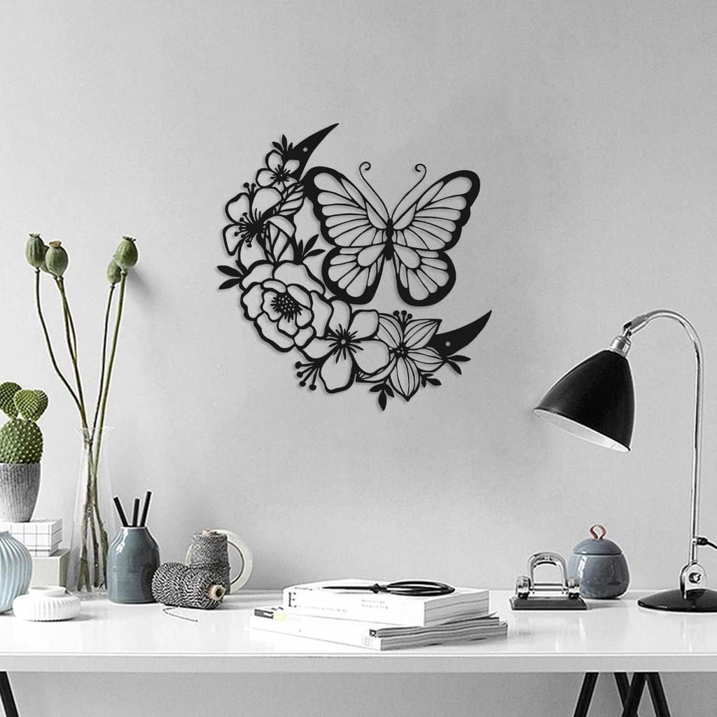 Rummy Metal Butterfly Wall Art Flower Wing Metal Wall Décor Modern Floral Butterfly Sculpture Rusty Sculpture Rustproof Flower Silhouette Decoratio