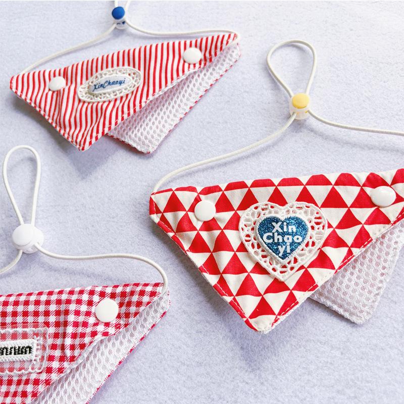 Checkered Pet Bib, Cute Lace Pattern Triangular Saliva Towel, Daily Decoration Of Cats & Dogs, Multiple Choices