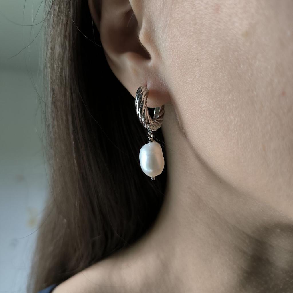 Серебряные серьги с натуральным жемчугом барочным (2185109)