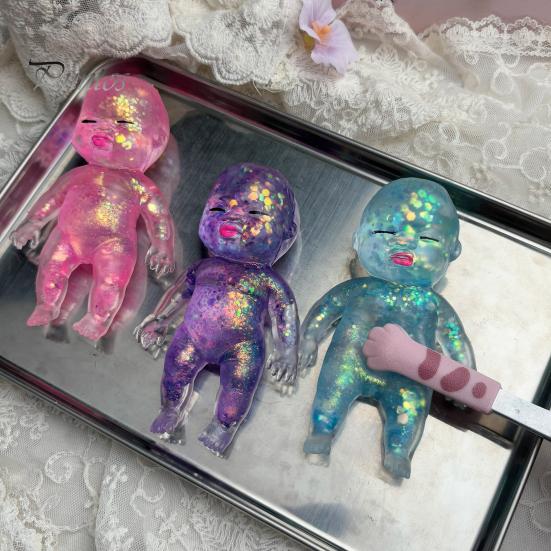 Сквиш-мячик от стресса из ТПЭ с блестками 'Baby', Прозрачная кукла-младенец, Мягкая, эластичная сенсорная игрушка-фиджет, Расслабляющий подарок для взрослых и детей, Сувениры для вечеринки