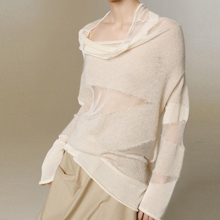 Весенне-осенний сетчатый вязаный свитер с высоким воротом, свободный ажурный, тонкий женский свитер