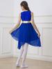 Girls Sleeveless Dance Dress Round Neckline Zipper Back Shiny Bronzing Cloth Irregular Hem Dresses