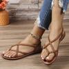 Ladies Summer Fashion Round-head Shallow Woven Sandals New Style Casual Leather Narrow Belt Beach Women Flat Shoes