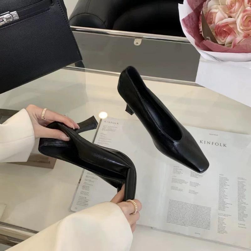 Весна Новые Туфли-лодочки на Тонком Каблуке Женские Квадратный Носок Мелкий Вырез Слипоны Мягкая Подошва Нескользящие Износостойкие Высокие Каблуки