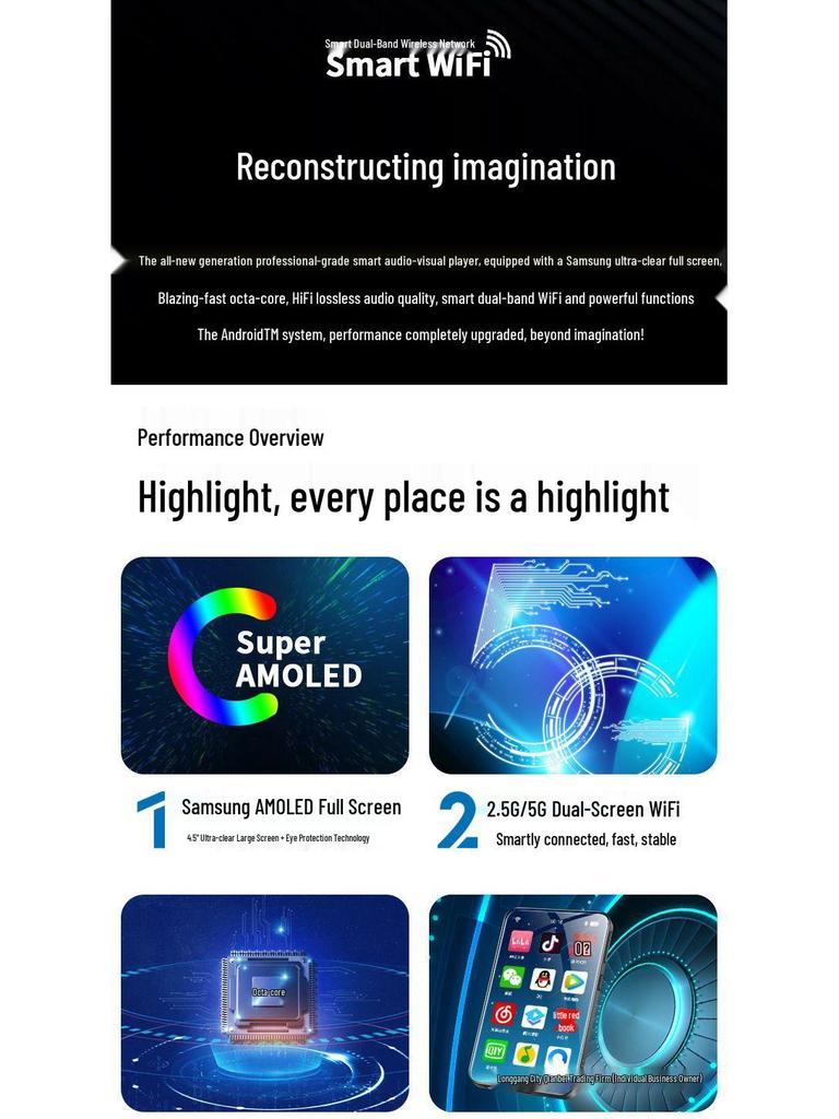 MP4/MP5-плеер с поддержкой Wi-Fi: Полноэкранное портативное устройство для музыки, видео, Bluetooth и чтения электронных книг