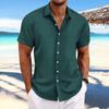 Men's Cotton and Linen Casual Loose Short Sleeved Shirt