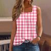 Women's Pleated Square Collar Sleeveless Vest Print T-shirt