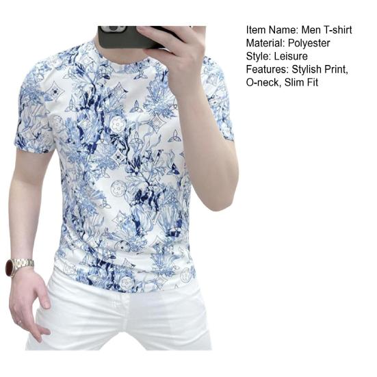 Мужская летняя футболка с принтом, короткий рукав, круглый вырез, повседневная облегающая футболка для повседневной носки, для улицы, отпуска, путешествий