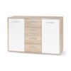 PILVI Low Sideboard - 2 Doors and 4 Drawers - White and Sonoma Oak - L 122.6 X D 34.2 X H 81.1 Cm