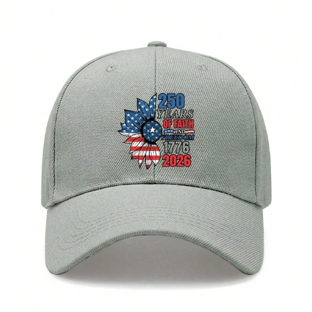 [Patriotic Baseball Cap] 250Th Anniversary Unisex "250 OF FAITH & FREEDOM 2026" Print Black Polyester Adjustable Breathable Lightweight Casual