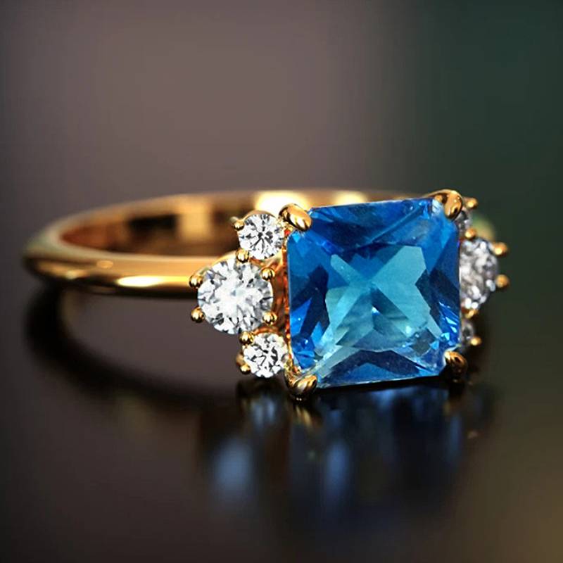 Xiaomi Huitan Women Ring Charming Sparkling Square Blue Cubic Zirconia Fashion Party Accessories Jewelry for Elegant Wedding Lady Daily