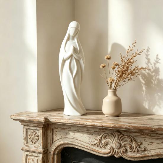 Virgin Mary Statue 3D Printed Catholic Religious Saint Mary Figurine Blessed Mother Sculpture for Home Decor