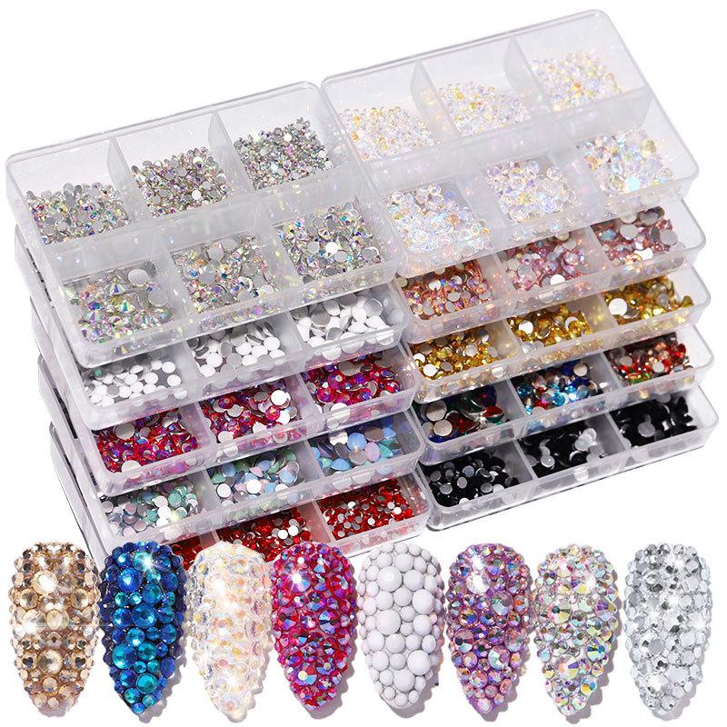 Nail Art Flat Bottom Diamond Mixed Color Champagne 6 Grid Mixed Batch Nail Diy Jewelry Sticker Diamond Nail Art Jewelry