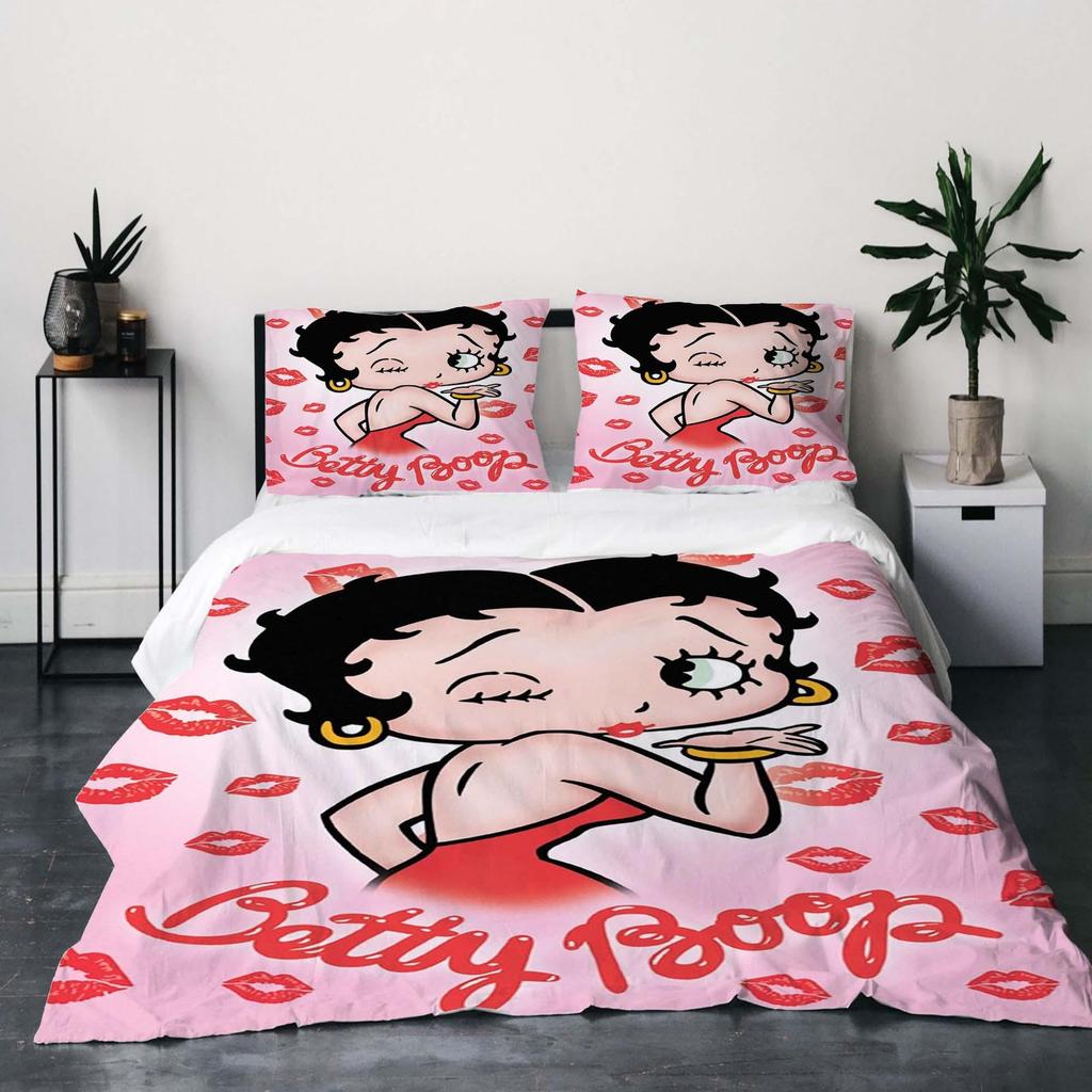 Gift Christmas Handmade Betty Boop Duvet Cover Set, 3-Piece, Super Soft, Rustic Farmhouse Style Bedding with Corner Ties.
