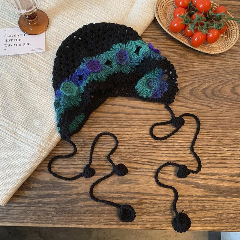 Весенне-летняя литературная и красочная шапка-повязка с полыми цветами, женская, милая и модная, ручной работы, вязаная из шерсти