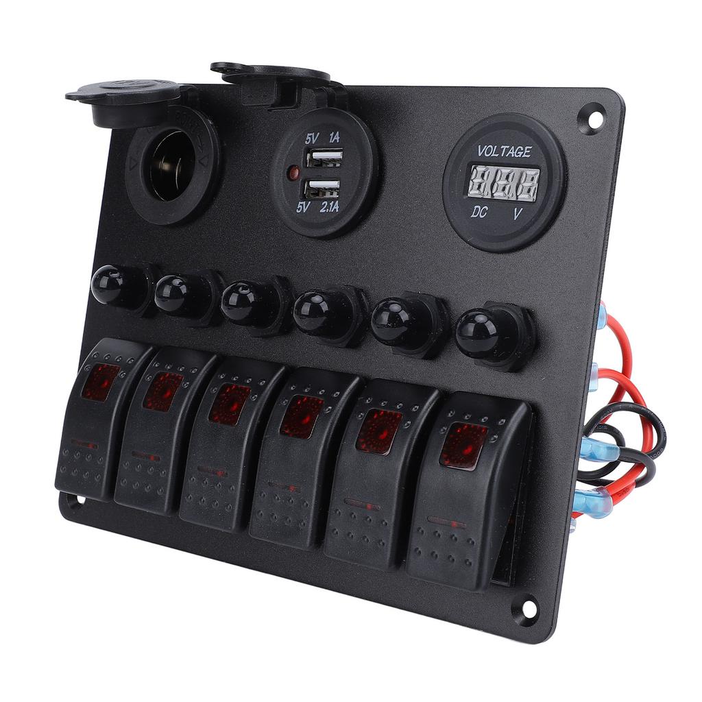 Панель тумблеров на 6 клавиш DC 12-24V с защитой от перегрузки, двойным USB-зарядным устройством и цифровым вольтметром для лодок