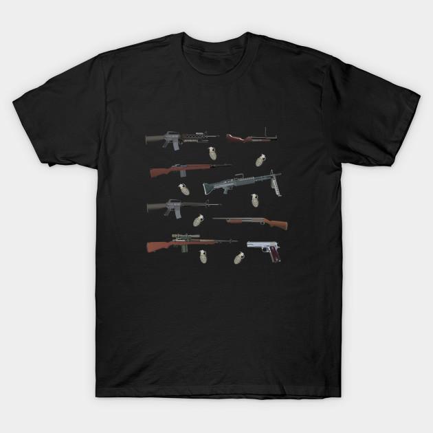 Men Black Print T-shirt Vietnam War American Weapons No-Cut Heat Transfer Print Cotton Tshirt