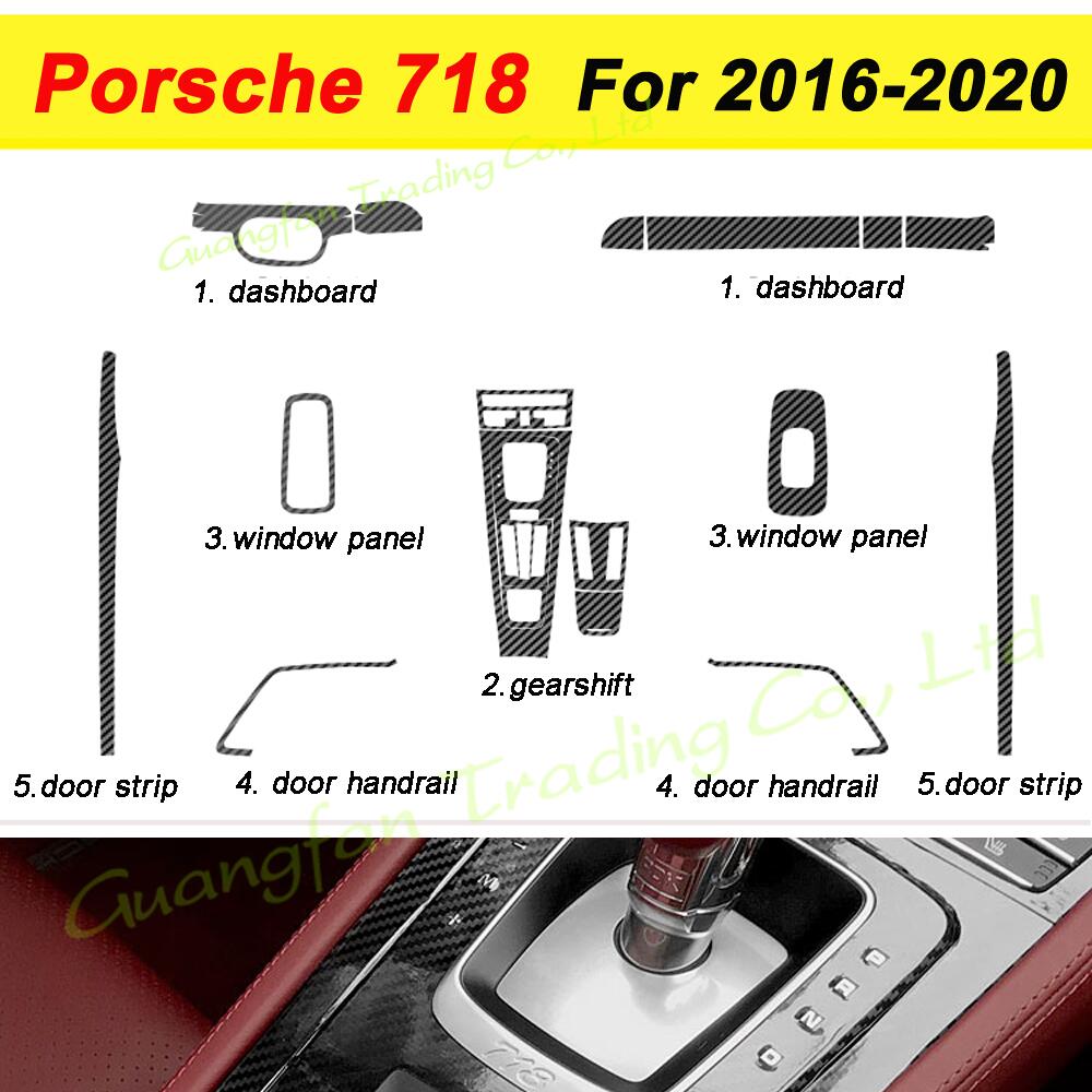 For Porsche 718 2016- Car-Styling 3D5D Carbon Fiber Car Interior Center Console Color Molding Sticker Decals Part Accessorie