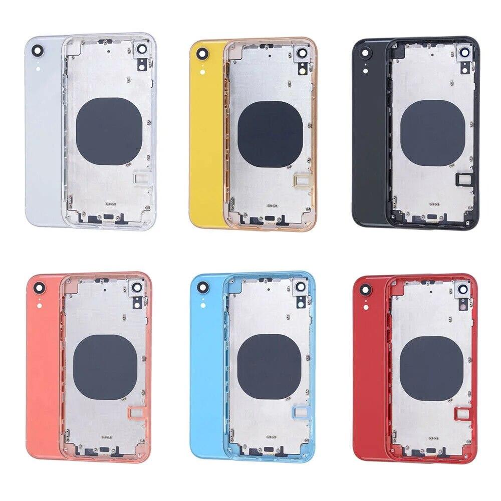 For iPhone XR Battery Back Housing Glass Cover + Middle Chassis Frame + SIM Tray + Side Key Small Part Replacement