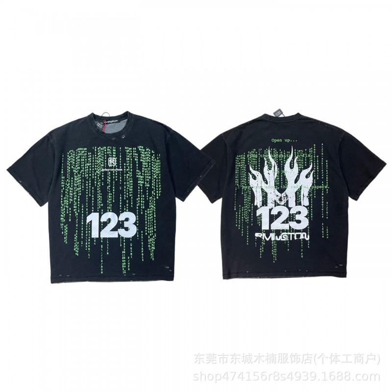 RRR123 Washed Vintage Streetwear Graphic Tee Unisex Loose Fit Cotton Short Sleeve T-Shirt