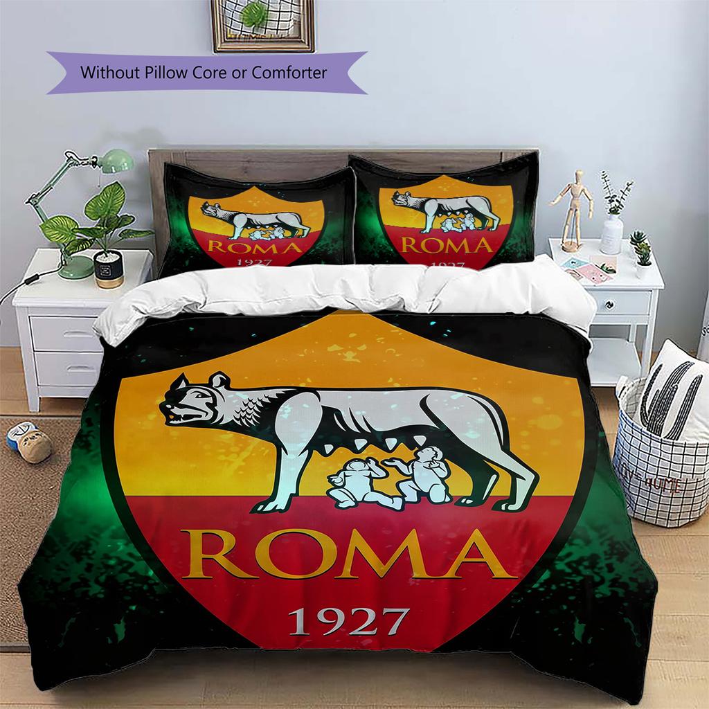 AS Roma with Colosseum Background Pattern Bedding Quilt Set Home Decoration Gift (1 * duvet cover + 2 * pillowcase without core)