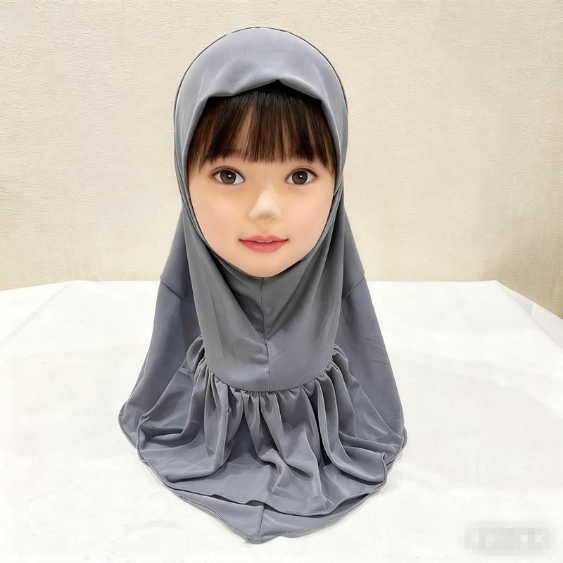 Модная мгновенная хиджаб-платок на голову для девочек 3-6 лет Мусульманская хиджаб-шапка Исламский платок Однотонный Цветочный Полное покрытие Тюрбан-кепки