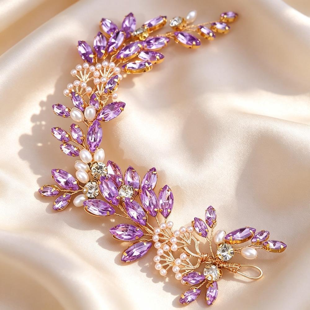 Pearl Embellished Rhinestone Tiara Flower Handmade Hairband Elegant Hair Jewelry Bride Accessories